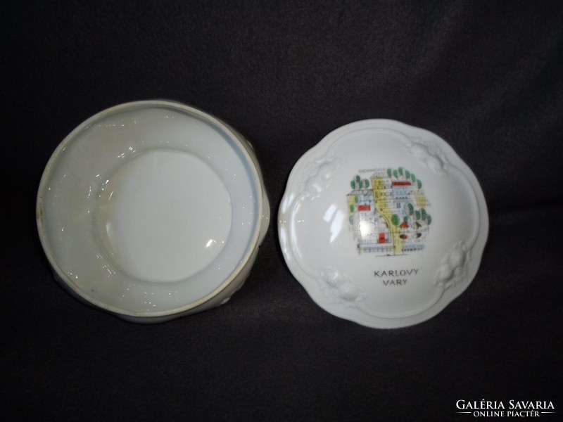 Old Czech porcelain box with a lid Karlovy Vary souvenir, 50s / 60s
