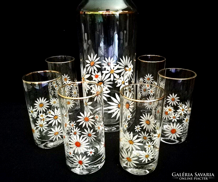 Old hand painted margarita glass drinking set