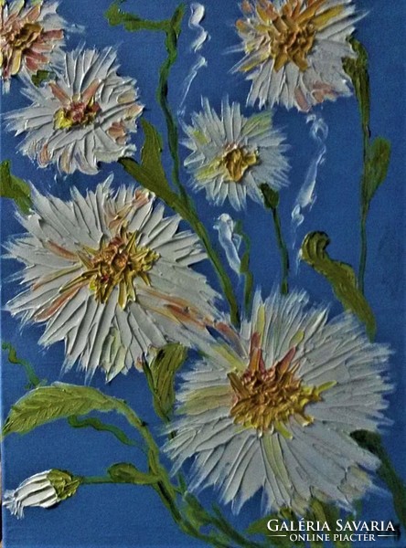 Kata Szabo: "flowers" oil painting, 40x30 cm, stretched canvas, signed
