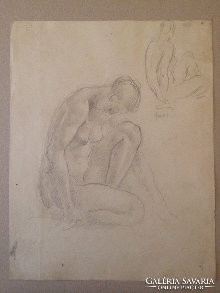 Fonó (Fleischer) Lajos - Női akt,1920-as évek, art deco, ceruza (egyedi rajz)