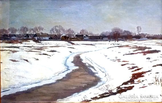 Szlányi Lajos (1869 - 1949): Téli táj Szolnoknál