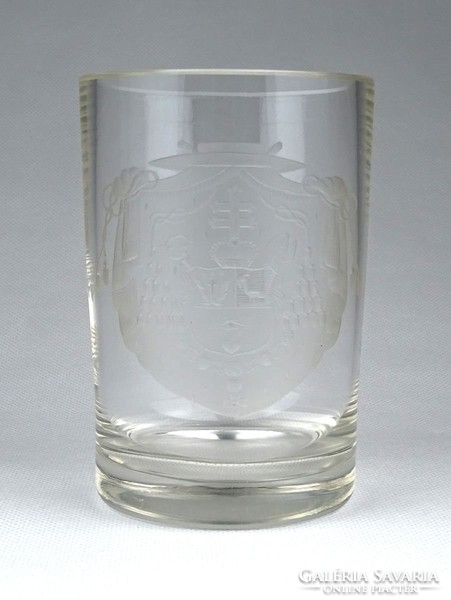 0Z960 Antik sziléziai maratott címeres üveg pohár ~ 1750-1800 körül