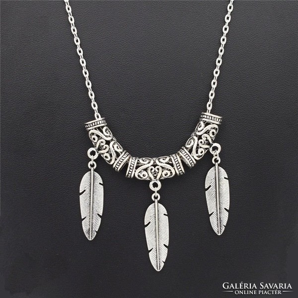 Tibetan silver feather shape necklace