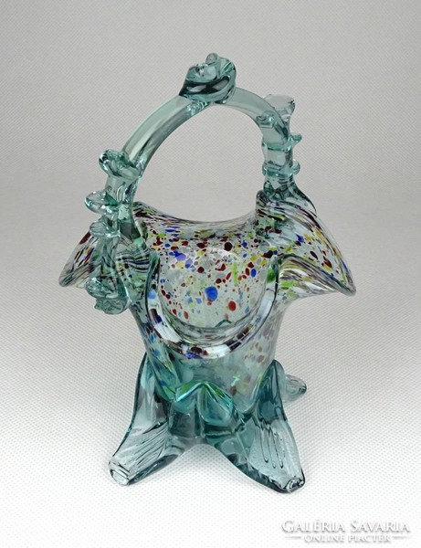 1B130 Régi muránói jellegű üveg kosár 15 cm