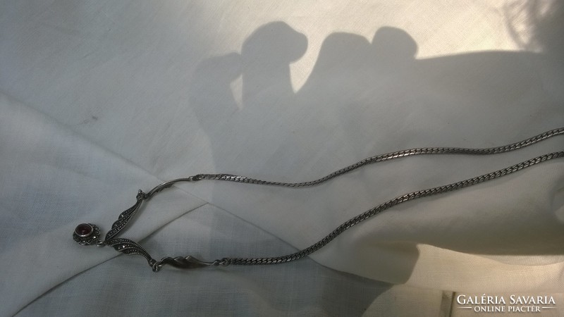 Ezüst nyakék-collié-nyaklánc  borostyánkővel,markazitokkal  70-es évek