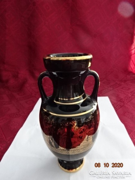 Greek hand painted porcelain vase. 24K gold. Its height is 15.5 cm. He has!