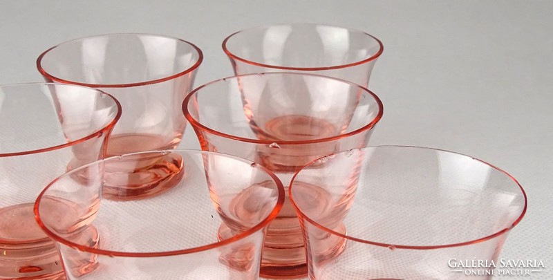 1B355 Régi rózsaszín art deco stampedlis üveg pohár készlet 6 darab