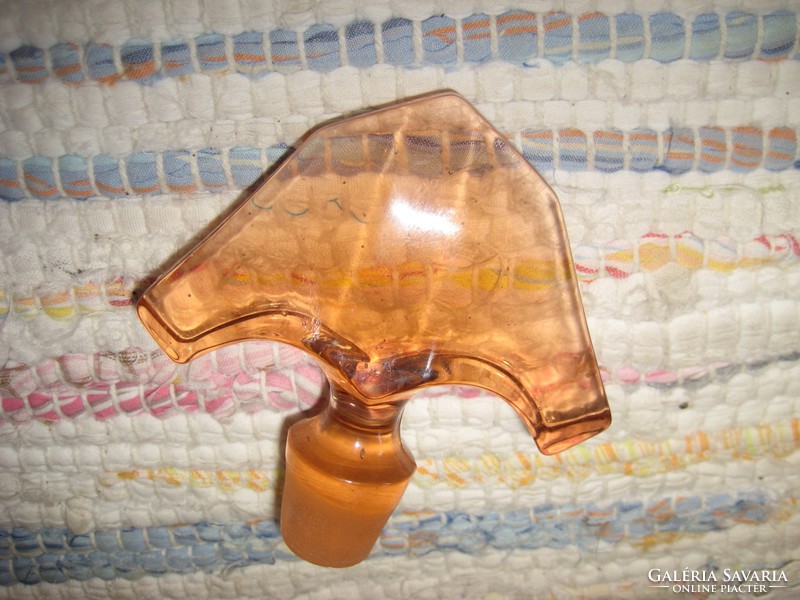 Art deco likőrös üveg + két pohár  , barack színben    24 cm