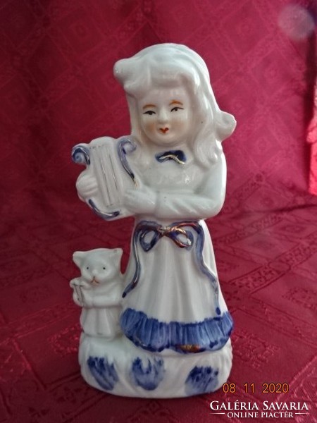 Porcelán figura, muzsikus lány a cicával, magassága 15 cm. Vanneki!