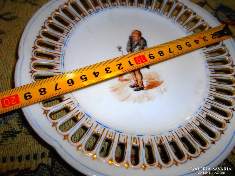 Antique fischer & sleep hand-painted wall plate with pierced border-- from tramps series