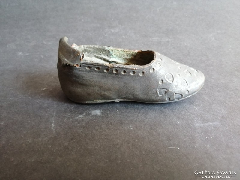 Antik osztrák A. Köhler bécsi ezüstözött gyermek emlék cipő cipellő- EP