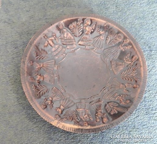 Red copper folk wall plate, decorative plate 24 cm in diameter