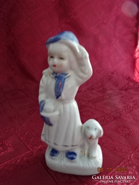 Porcelán figura, kislány a kutyával, magassága 12,5 cm. Vanneki!