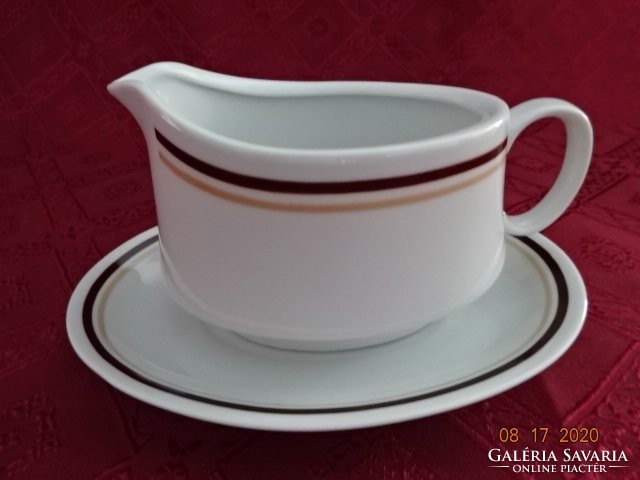 Alföldi porcelán, barna csíkos szószos tálka alátéttel. Vanneki!