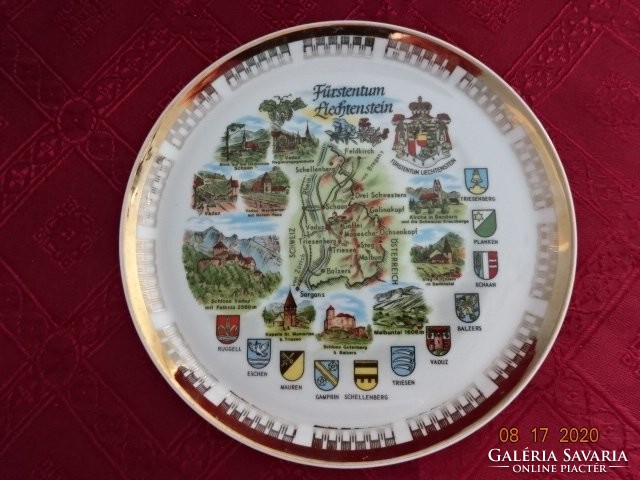 Melitta német porcelán asztalközép, Fürstentum Liechtenstein nevezetességeivel. Vanneki! Jókai.
