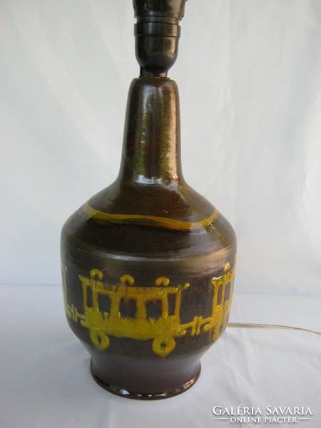 Retro industrialist ceramic lamp with a train locomotive