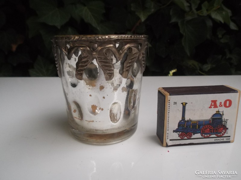 Candle holder - glass - metal lace - beaded - 7.5 x 7 cm - beautiful - flawless