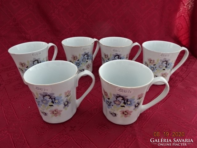 FIne porcelán pohár, tavaszi  virágokkal, átmérője 8,5 cm. 6 db együtt eladó Vanneki!