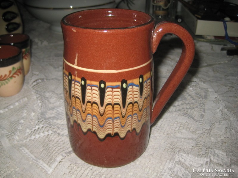 Bulgarian folk jug with a handle, 9 x 15 cm