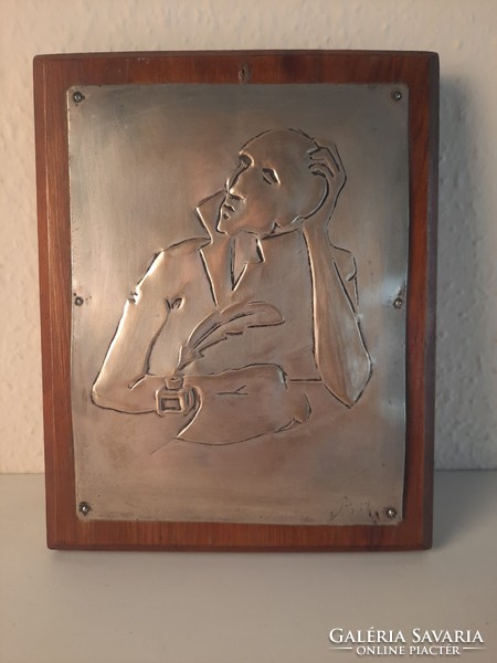 Art Deco kézi kalapált portré (alpakka lemezen)