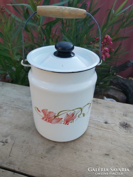 Enameled, enameled flower milk jug, jug, nostalgia piece, peasant decoration