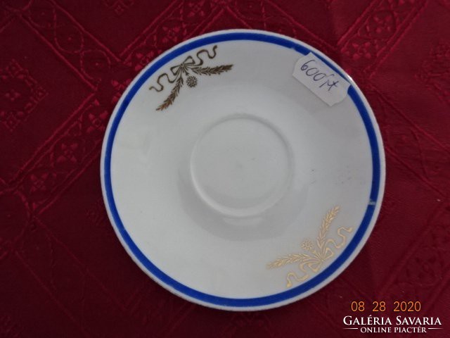 Bohemia Csehszlovák porcelán kávéscsésze alátét, kék csíkkal, arany mintával. Vanneki!