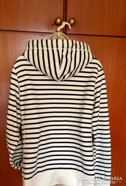 White dark blue striped spotted cotton, hooded, sports jacket from Germany!