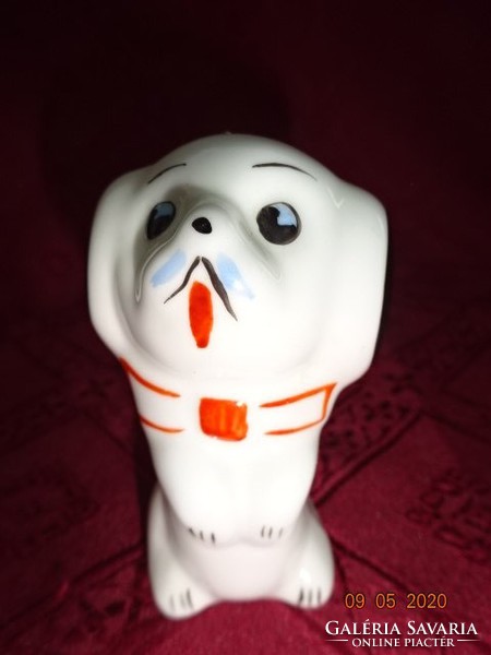 German porcelain figure, white dog, with black ears, height 8 cm. He has!