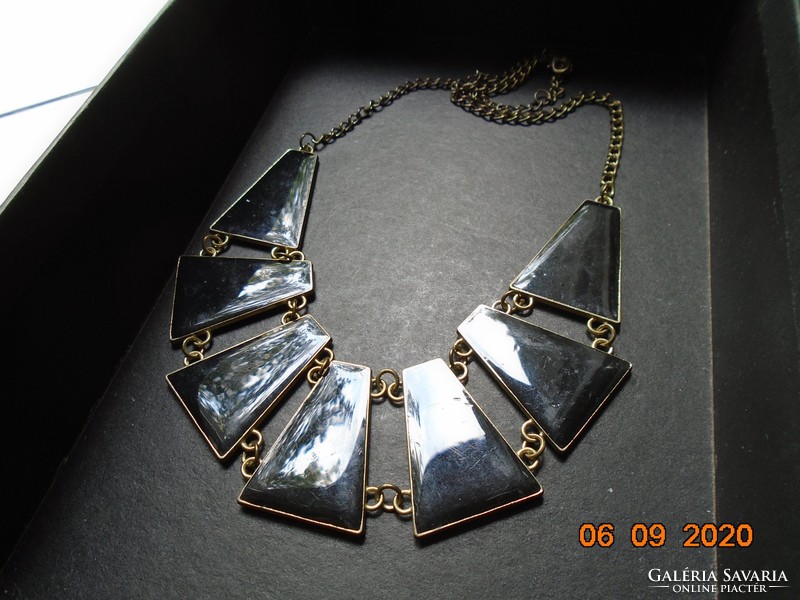 Art deco black fire enamel and gold-plated copper geometric elements necklaces