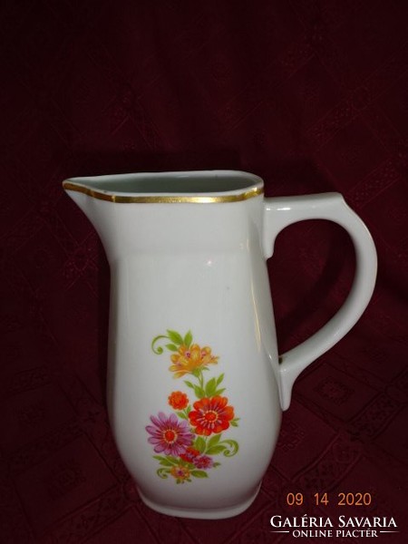 Zsolnay porcelain water jug, gold border, yellow/purple floral pattern. He has! Jokai.
