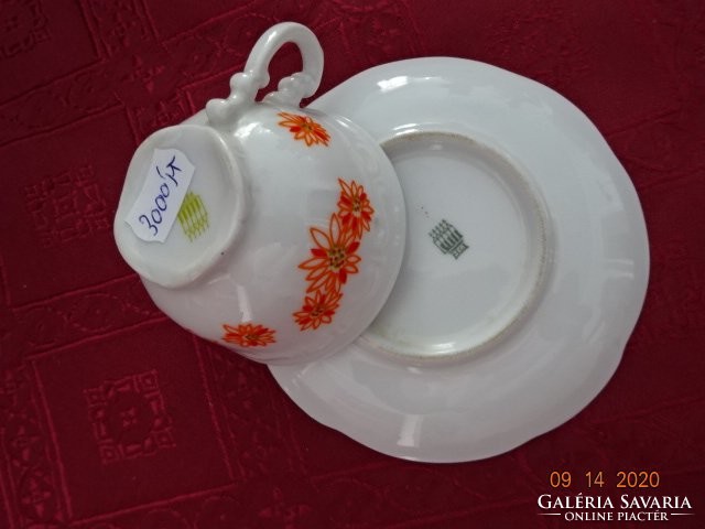 Zsolnay porcelain coffee cup + saucer, with orange pattern. He has!