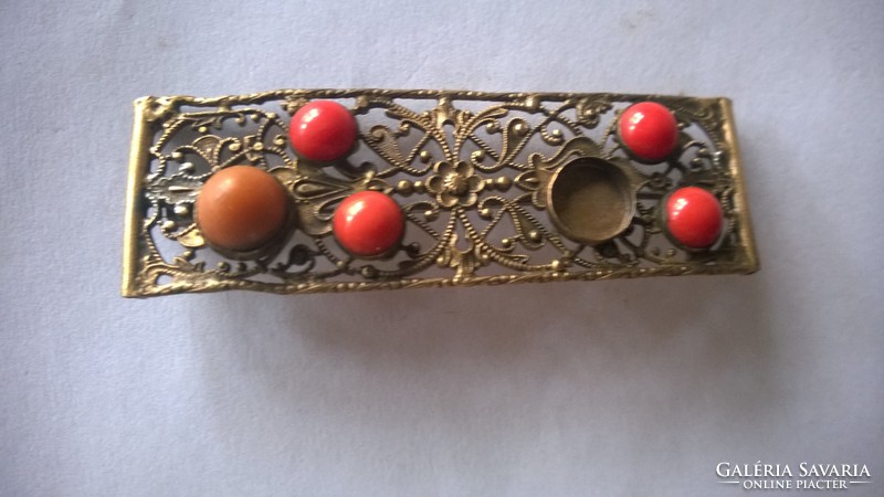 Antique filigree beaded brooch pin on a copper base