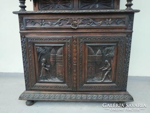 Antique Flemish pewter serving furniture in good condition richly carved kitchen shelf cabinet 2078