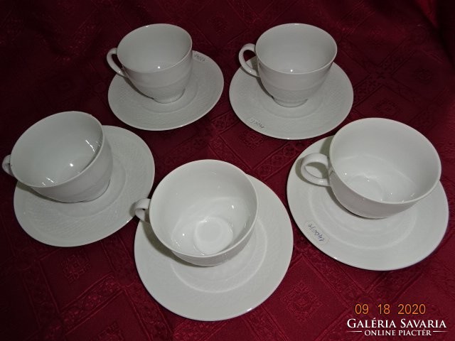 Set of 5 Seltmann Bavaria German Porcelain Tea Cups + Saucers, Snow White, Embossed Pattern. Vanneki!