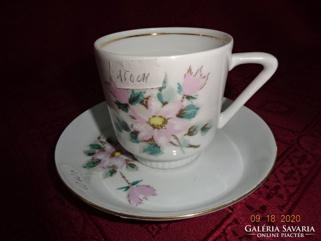 KAHLA minőségi német porcelán kávéscsésze + alátét rózsaszín rózsa mintával. Vanneki!