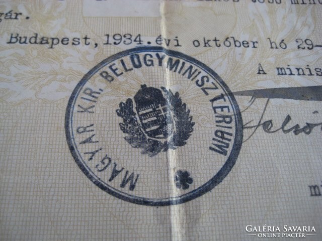 Állampolgársági  Bizonyítvány  1934   öt db szép okmány bélyeggel    21 x 30 cm