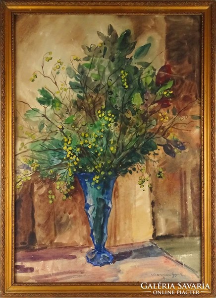 1B843 Marosán Gyula : Vírágcsokor kék vázában ~1950