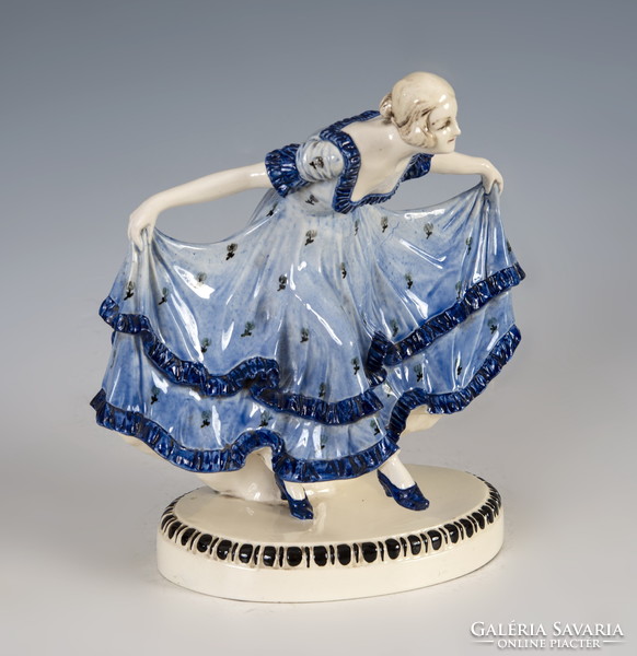 Német porcelán - Kék ruhás lány (Josef Mangold)