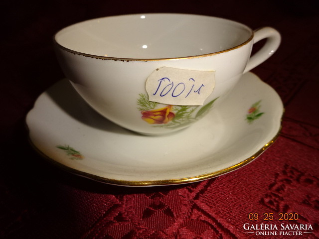 MZ Csehszlovák porcelán sárga rózsa mintás kávéscsésze + alátét. Vanneki!