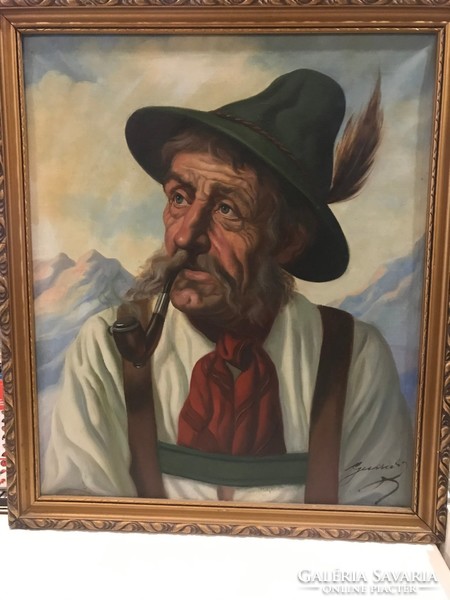 Olaj technikával készült portré, aranyozott keretben.