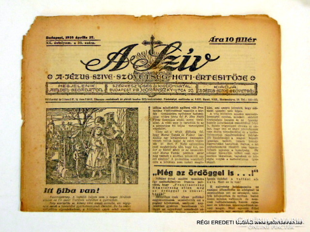 1935 április 27  /  A SZÍV  /  RÉGI EREDETI ÚJSÁG Ssz.:  6280