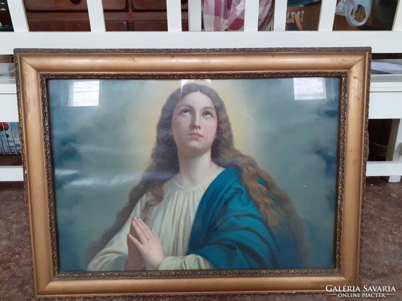 Antik Mária kép, blondel keretben eladó!