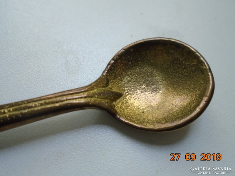 Art Nouveau embossed flower motif eosin old gold solid copper or bronze teaspoon