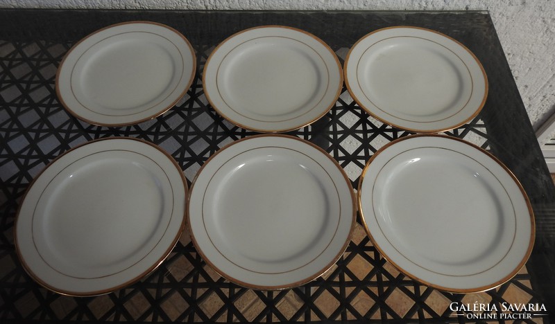 Set of 6 white Chinese plates with gold rim