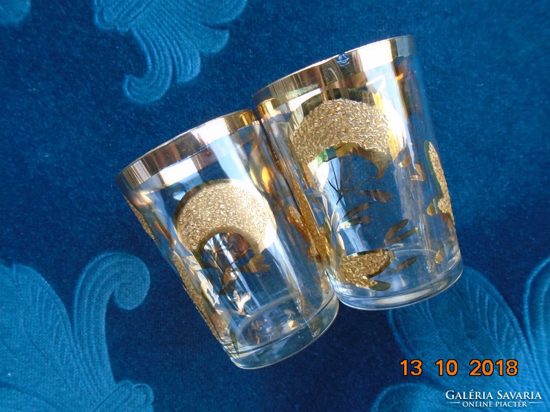 Hand-painted embossed gold flower pattern small glass 2 pcs