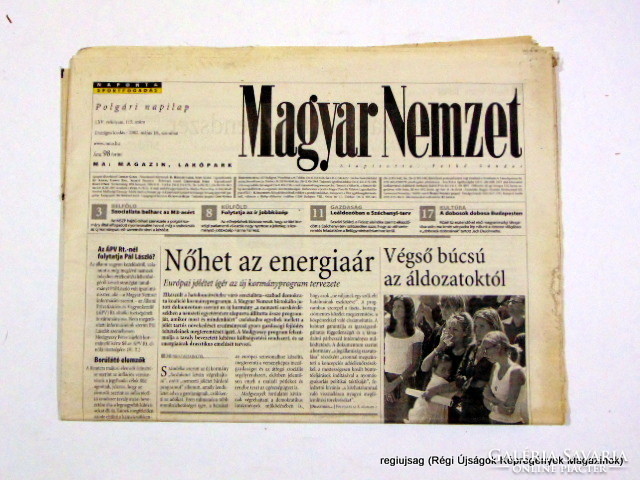 2002 május 18  /  MAGYAR NEMZET  /  Régi ÚJSÁGOK KÉPREGÉNYEK MAGAZINOK Ssz.:  14748