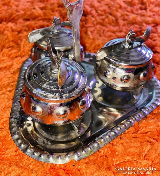 A special set of beautiful nickel-plated spice holders with small spoons