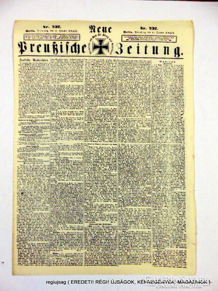 1859 október 11  /  Külföldi ÚJSÁG  /  regiujsag (EREDETI Külföldi újságok) Szs.:  12092