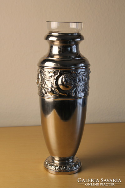 Art Deco réz váza üvegbetéttel