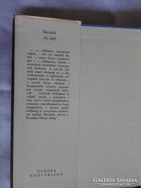 George Meredith: Az önző (Európa, 1965; angol irodalom, regény; ford. Babits Mihály, Tóth Árpád))